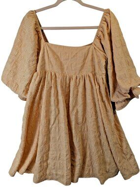 Hudson Gray Dress Small Peach Textured Boho Babydoll Cottagecore Puff Sleeve